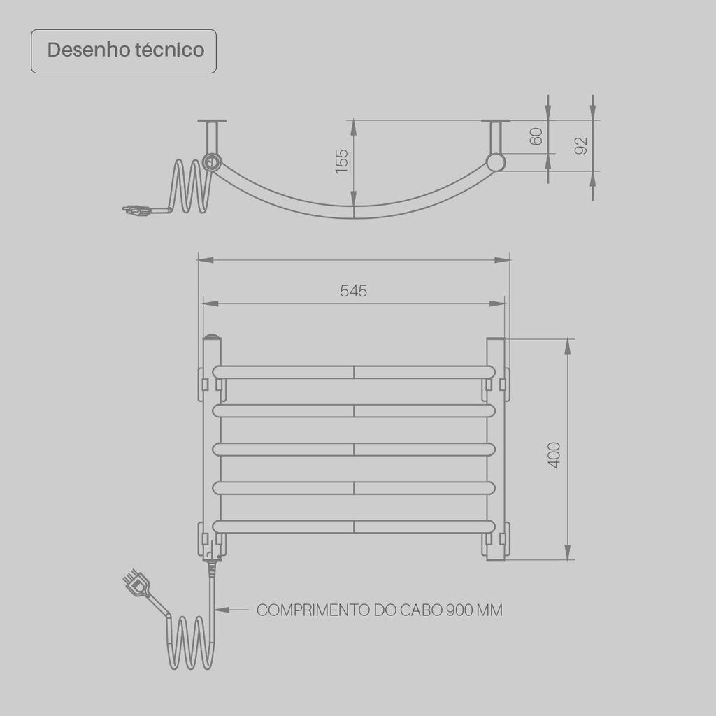 Toalheiro Térmico Decorato Curvo Preto Seccare